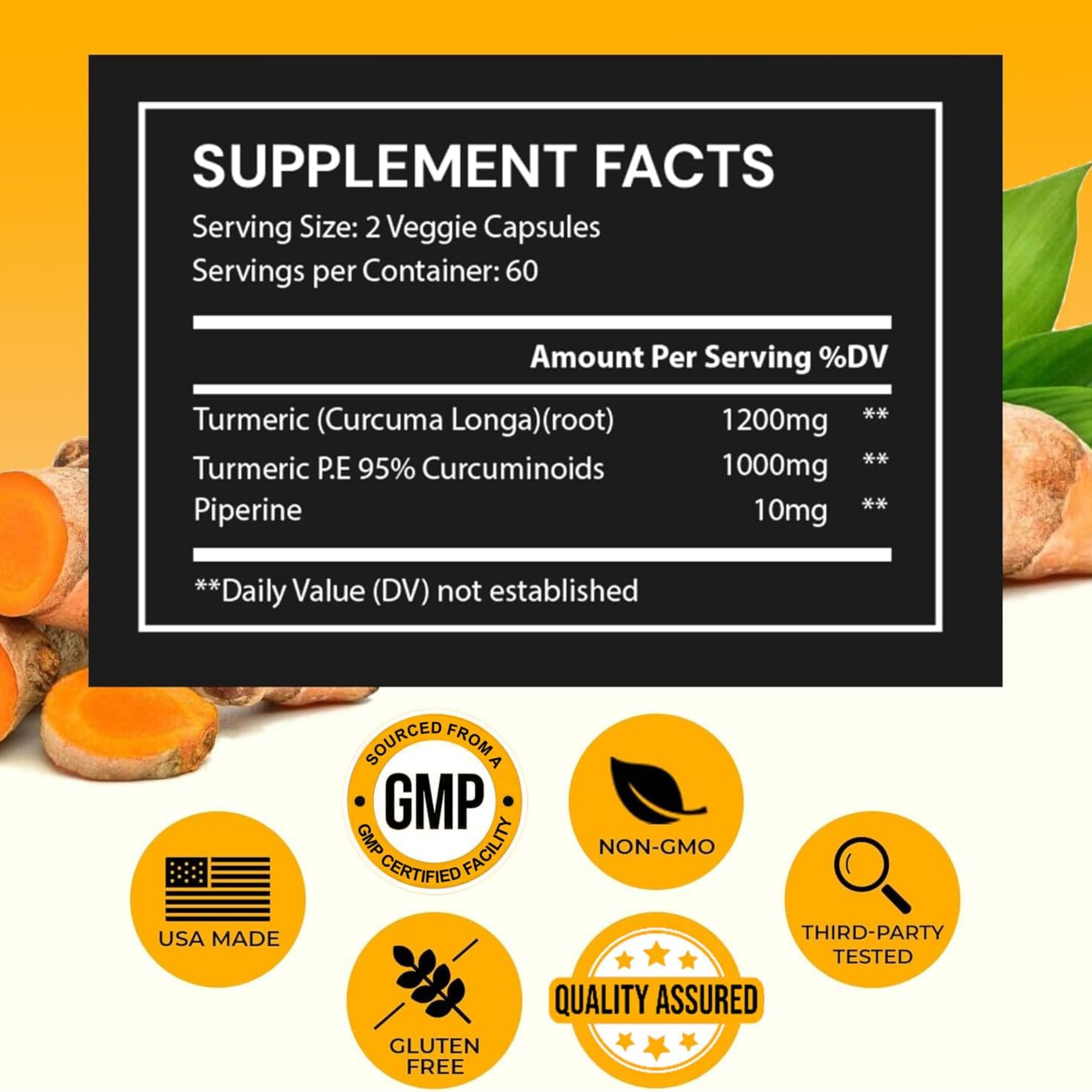 Turmeric Curcumin with Black Pepper Extract (Piperine) - 120 Veggie Tumeric Capsules